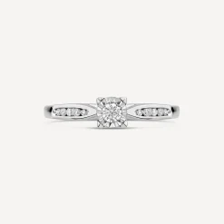 9ct White Gold Illusion Solitaire & Channel Set Shoulders 0.20ct Diamond Ring