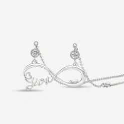 9ct White Gold Infinity Love You Stone Set Pendant (Chain Included)