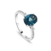 9ct White Gold London Blue Topaz & 0.12ct Tapered Baguette Diamond Sides Ring