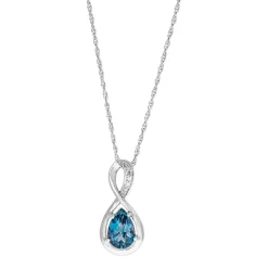 9ct White Gold London Blue Topaz and Diamond Pendant
