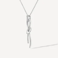 9ct White Gold Long Knot Drop Pendant