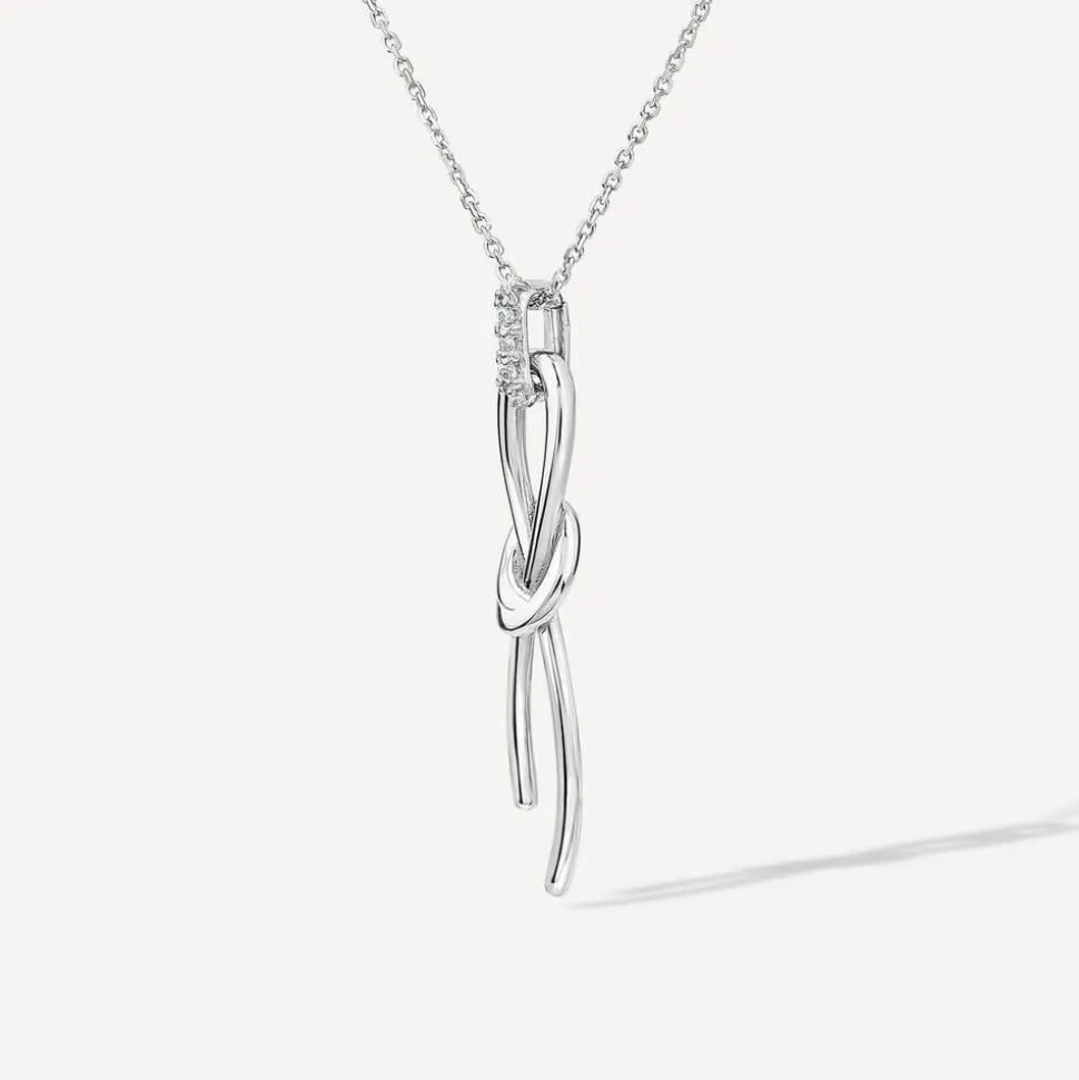 9ct White Gold Long Knot Drop Pendant