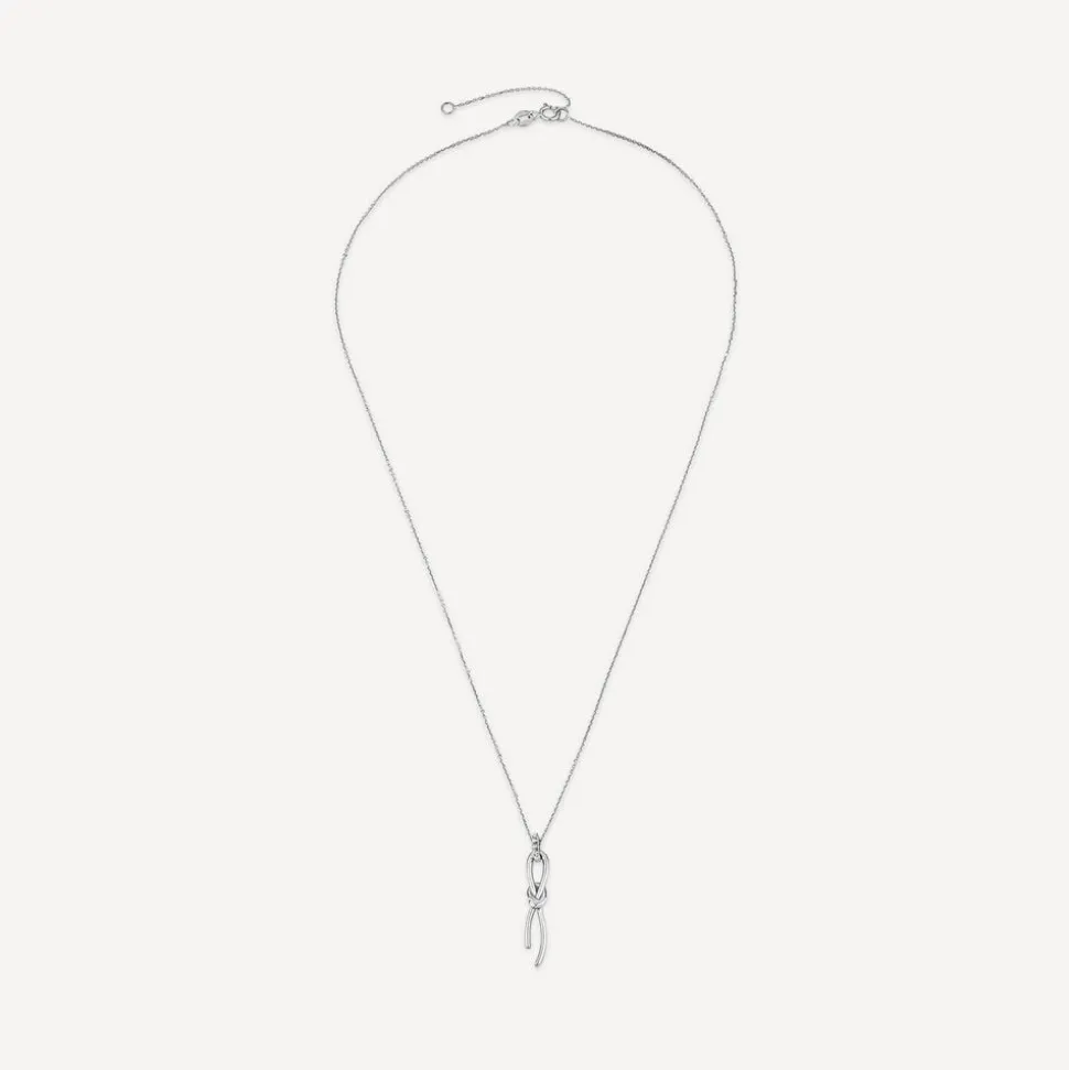 9ct White Gold Long Knot Drop Pendant