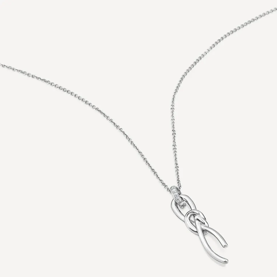 9ct White Gold Long Knot Drop Pendant