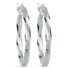 9ct White Gold Mirror Diamond Cut Twist Ladies Hoop Earrings