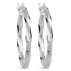 9ct White Gold Mirror Diamond Cut Twist Ladies Hoop Earrings