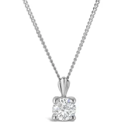9ct White Gold 4mm Four Claw Cubic Zirconia Set Pendant (Chain Included)