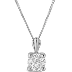 9ct White Gold 6.5mm Four Claw Cubic Zirconia Set Pendant (Chain Included)