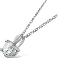 9ct White Gold 4mm Four Claw Cubic Zirconia Set Pendant (Chain Included)