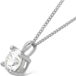 9ct White Gold 5mm Four Claw Cubic Zirconia Set Pendant (Chain Included)