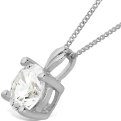 9ct White Gold 7mm Four Claw Cubic Zirconia Set Pendant (Chain Included)