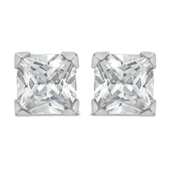 9ct White Gold 6MM Princess Cut Cubic Zirconia Stud Earrings