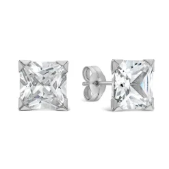 9ct White Gold 8MM Princess Cut Cubic Zirconia Stud Earrings