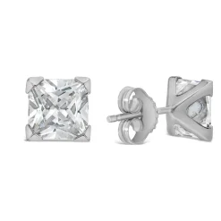 9ct White Gold 6MM Princess Cut Cubic Zirconia Stud Earrings