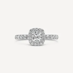 18ct White Gold Norther Star 1.00ct Diamond Cushion Halo Rings