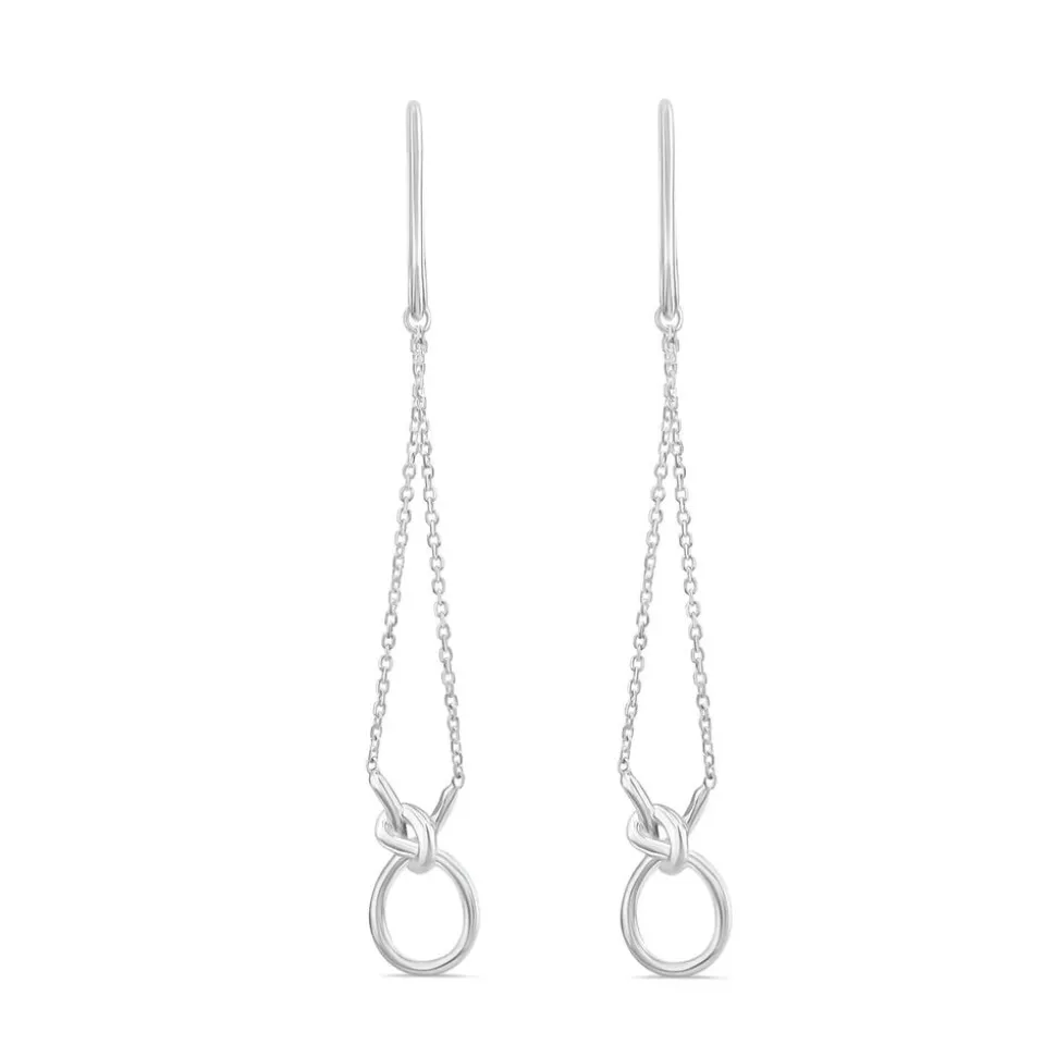 9ct White Gold Open Knot Chain Drop Earrings