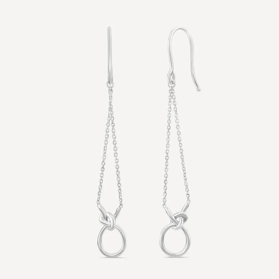 9ct White Gold Open Knot Chain Drop Earrings