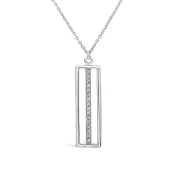 9ct White Gold Open Rectangle Bar Cubic Zirconia Centre Pendant