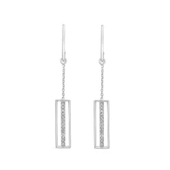 9ct White Gold Open Rectangle Cubic Zirconia Centre Bar Drop Earrings