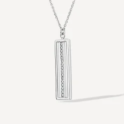9ct White Gold Open Rectangle Bar Cubic Zirconia Centre Pendant