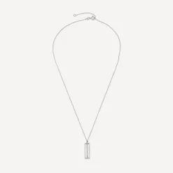 9ct White Gold Open Rectangle Bar Cubic Zirconia Centre Pendant