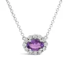 9ct White Gold Oval Amethyst 0.05ct Diamond Cluster Necklet