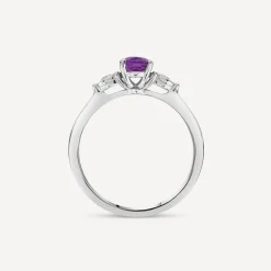 9ct White Gold Oval Amethyst 0.12ct Diamond Sides Ring