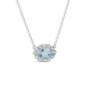 9ct White Gold Oval Blue Topaz 0.05ct Diamond Halo Necklet