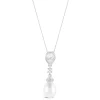 9ct White Gold Oval Freshwater Pearl Cubic Zirconia Round & Pear Top Pendant (Chain Included)