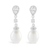 9ct White Gold Oval Freshwater Pearl and Cubic Zirconia Round and Pear Top Drop Earrings