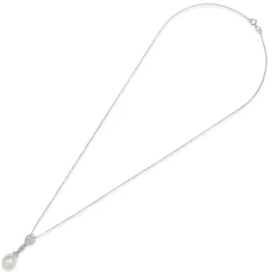 9ct White Gold Oval Freshwater Pearl Cubic Zirconia Round & Pear Top Pendant (Chain Included)