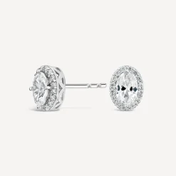 9ct White Gold Oval Halo Cubic Zirconia Stud Earrings