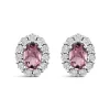 9ct White Gold Oval Pink Tourmaline 0.05ct Diamond Cluster Stud Earrings