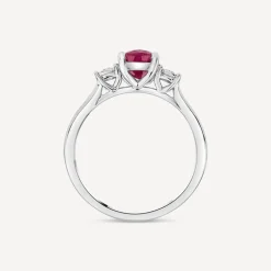 9ct White Gold Oval Ruby & 0.05ct Diamond Sides Ring
