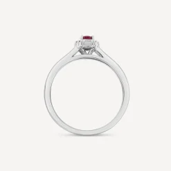 9ct White Gold Oval Ruby Centre 0.15ct Diamond Halo & Shoulders Ring