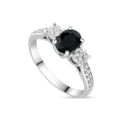 9ct White Gold Oval Sapphire & 0.22ct Diamond Shoulders Ring