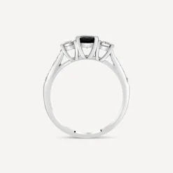 9ct White Gold Oval Sapphire & 0.22ct Diamond Shoulders Ring