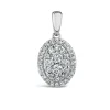 9ct White Gold Oval Shaped Diamond Cluster Pendant