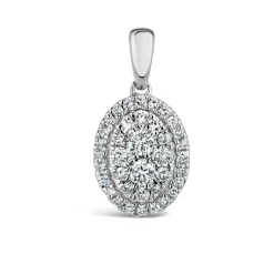 9ct White Gold Oval Shaped Diamond Cluster Pendant