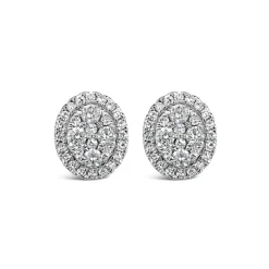 9ct White Gold Oval Shaped Diamond Cluster Stud Earrings