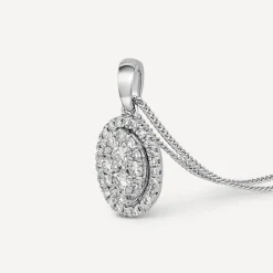 9ct White Gold Oval Shaped Diamond Cluster Pendant