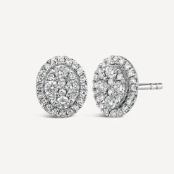 9ct White Gold Oval Shaped Diamond Cluster Stud Earrings