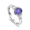 9ct White Gold Oval Tanzanite Centre 0.15ct Diamond Round & Baguette Shoulders Ring
