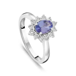 9ct White Gold Oval Tanzanite Centre Diamond Cluster Ring