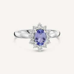 9ct White Gold Oval Tanzanite Centre Diamond Cluster Ring