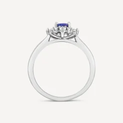 9ct White Gold Oval Tanzanite Centre Diamond Cluster Ring