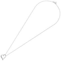 9ct White Gold Pave 0.05ct Diamond & Polished Open Heart Pendant