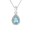 9ct White Gold Pear Blue Topaz & Cubic Zirconia Pendant (Chain Included)
