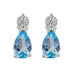 9ct White Gold Pear Blue Topaz & Diamond Top Drop Earrings