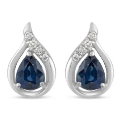 9ct White Gold Pear Created Sapphire and Diamond Teardrop Stud Earrings